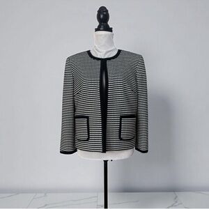 Nine West Contemporary modern black white check print blazer suit jacket size 10